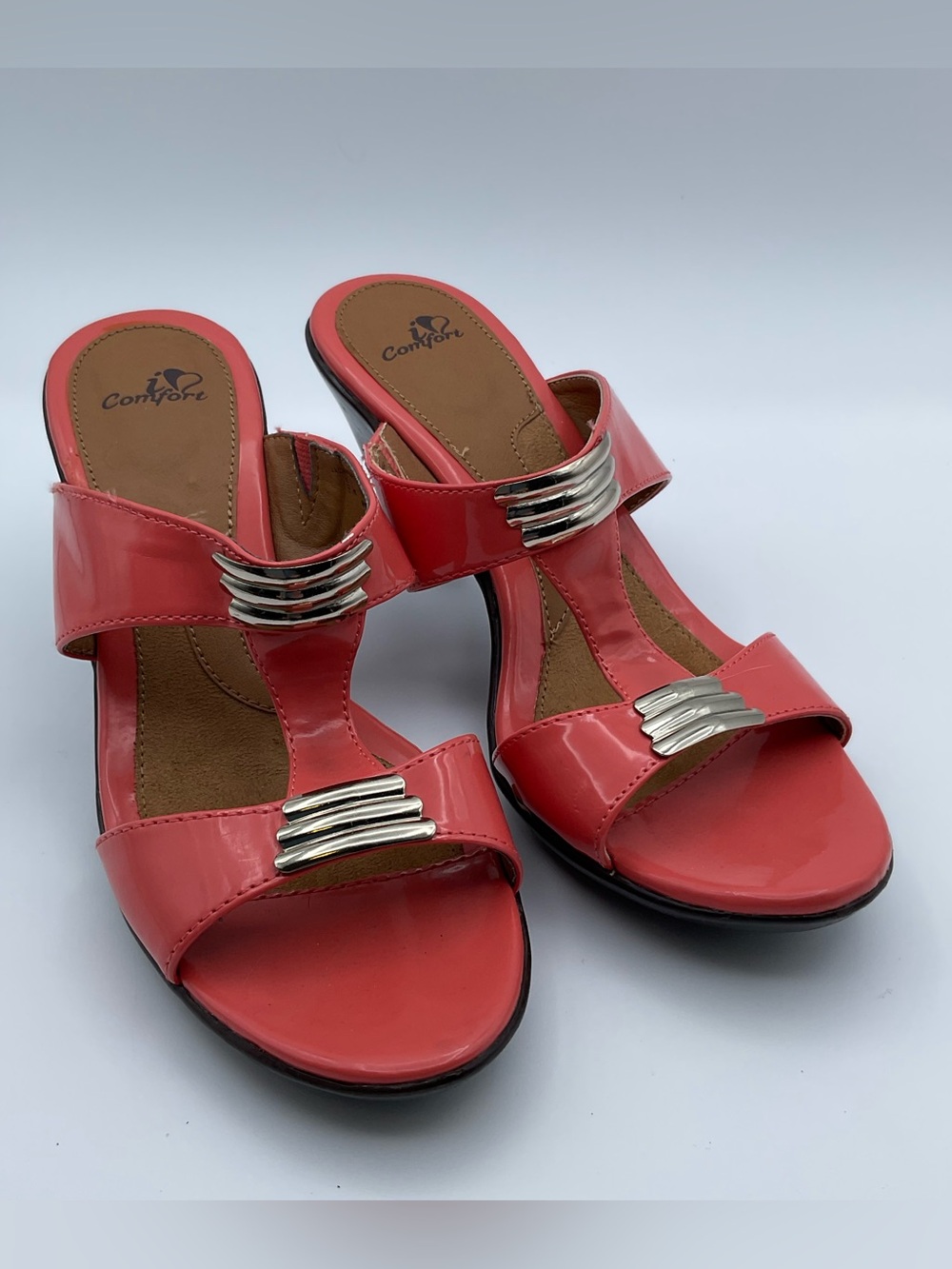 Coral Patent Slide Sandals for Women